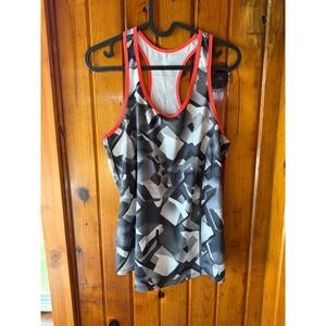 Running Room Women's Athletic Tank Top Geometric‎ Print Racerback Coral Trim